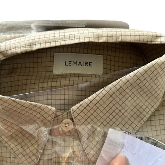 Lemaire Regular Collar Long Sleeve Shirt Block Check Cappuccino Size XXS - Picture 7 of 8